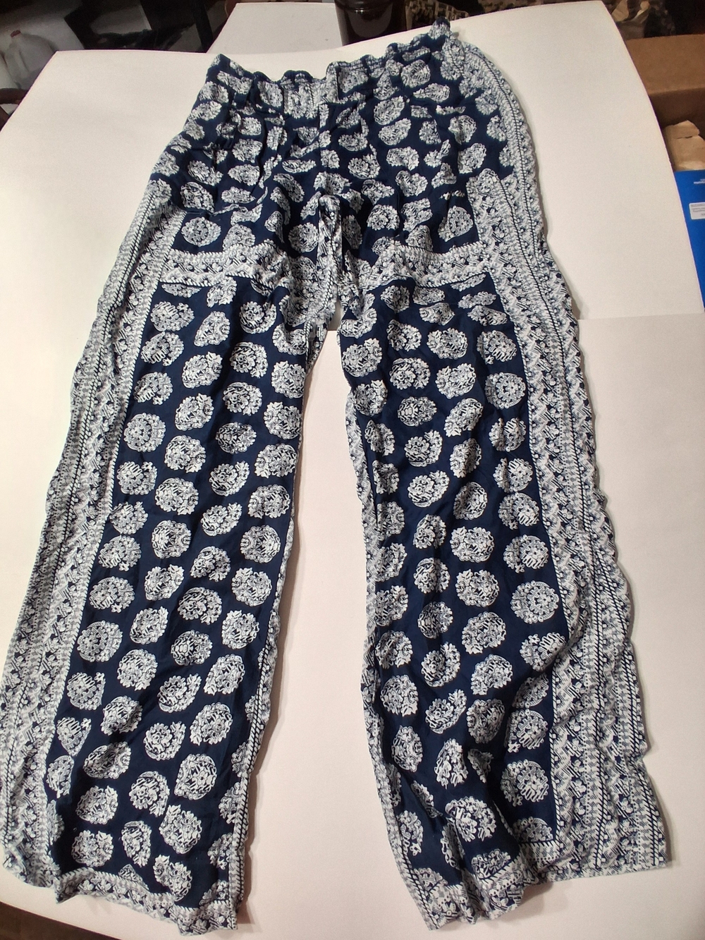 Jessica Simpson XS Navy White Paisley Wide Leg Palazzo Pants